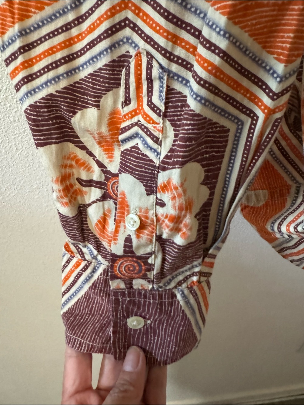 Vintage Lucky Brand Geometric Floral Long Sleeve Button Down Shirt Orange-XL - Picture 5 of 10